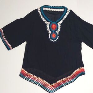 Crochet Rainbow Trim Swimsuit Cover-up, size S-M